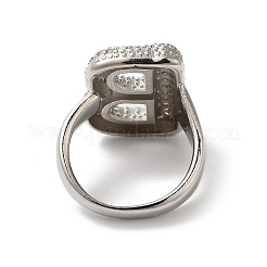 Letter Brass Micro Pave Clear Cubic Zirconia Open Cuff Ring for Women&nbsp;RJEW-N046-03B-P