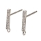 Rhodium Plated 925 Sterling Silver Ear Stud Findings, with Cubic Zirconia, Rectangle, 11.5x1.5mm, Hole: 1mm, Pin: 12x0.9mm