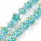 Transparent Glass Beads Strands, Hand Painted Beads, with Enamel, Star with Sakura Pattern, Cyan, 13x13.5x6~7mm, Hole: 1mm, about 33pcs/strand, 14.72 inch(37.4cm)