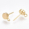 Brass Stud Earring Findings, with Loop, Flat Round, Nickel Free, Real 18K Gold Plated, 9x6mm, Hole: 1.8mm, Pin: 0.8mm