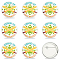 Tinplate Brooch, with Plastic Bottom & Iron Pin, Flat Round, Colorful, Word, 58x4mm, 9pcs/set