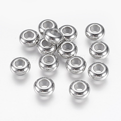 201 Stainless Steel Beads, with Rubber Inside, Slider Beads, Rondelle, Stainless Steel Color, 8x4mm, Hole: 2mm
