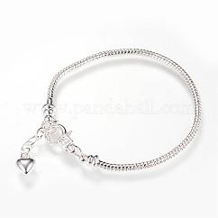Brass European Style Bracelet Making, Nickel Free, with Iron Extender Chain, Silver, 190x2.5mm