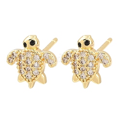 Brass Micro Pave Clear Cubic Zirconia Stud Earrings&nbsp;EJEW-F400-25A-G