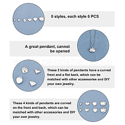36Pcs 6 Style 304 Stainless Steel Pendants&nbsp;STAS-UN0024-76