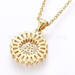 Brass Micro Pave Cubic Zirconia Initial Pendant Necklaces&nbsp;NJEW-H486-30G-A