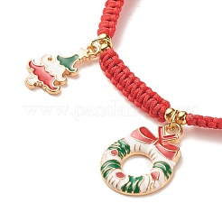 Christmas Wreath & Snowman & Snowflake Alloy Charm Braided Bead Bracelet for Women&nbsp;BJEW-JB08194