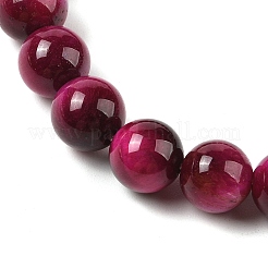 8mm Round Dyed Natural Magenta Tiger Eye Beaded Stretch Bracelets for Women Men&nbsp;BJEW-M318-01