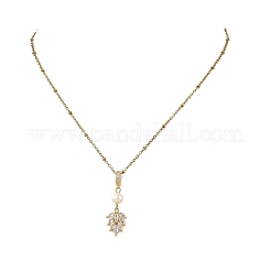 Brass Pave Cubic Zirconia Leaf Pendant 304 Stainless Steel Satellite Chain Necklaces for Women&nbsp;NJEW-JN06534