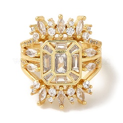 Rack Plating Brass Micro Pave Clear Cubic Zirconia Cuff Ring&nbsp;RJEW-P104-03G
