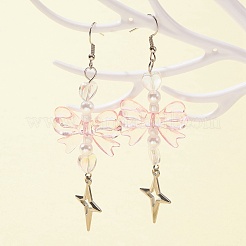 Bowknot & Heart Acrylic Dangle Earrings for Women&nbsp;EJEW-FZ00002