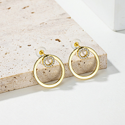 Brass Clear Cubic Zirconia Circle Stud Earrings&nbsp;VB4673