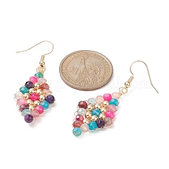 Natural Mixed Gemstone Beaded Rhombus Dangle Earrings&nbsp;EJEW-JE05264