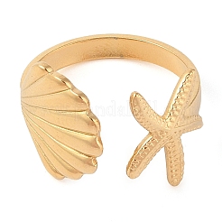 Ion Plating(IP) 304 Stainless Steel Shell & Starfish Shape Open Cuff Rings for Women&nbsp;RJEW-Z057-04G