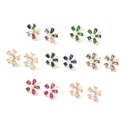 Flower Brass Cubic Zirconia Stud Earrings&nbsp;EJEW-P336-06G