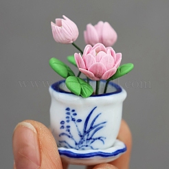 Polymer Clay Lily with Resin Basket Miniature Ornaments&nbsp;PW-WGD70FB-01