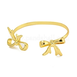 Rack Plating Bowknot Brass Cuff Bangles for Women&nbsp;BJEW-B106-25B-G