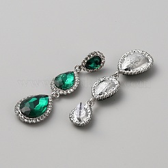 Glass Teardrop Dangle Stud Earrings with Rhinestone&nbsp;EJEW-WH0009-99B