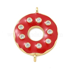Rack Plating Brass Clear Cubic Zirconia Donut Connector Charms&nbsp;KK-A234-030G-02
