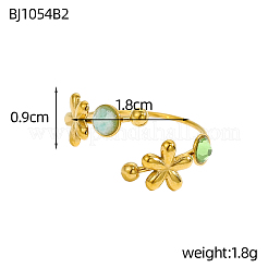 304 Stainless Steel & Nstural Gemstone & Cubic Zirconia Cuff Rings for Women&nbsp;STAS-OY012-53G