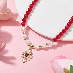 Heart Brass Cubic Zirconia Pendant Necklace&nbsp;NJEW-JN04599-01