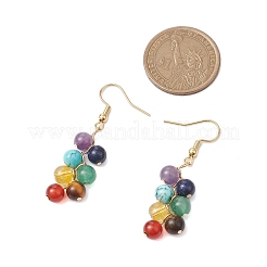 7 Chakra Round Gemstone Cluster Dangle Earrings&nbsp;EJEW-TA00514