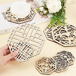 8Pcs 4 Style Octagon Wooden Carved Cup Mats&nbsp;WOOD-FH0001-97