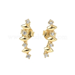 925 Sterling Silver Clear Cubic Zirconia Stud Earrings&nbsp;EJEW-Q032-01G-G