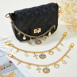 3Pcs Alloy Key Bowknot & Brass Micro Pave Cubic Zirconia Heart Pendant 304 Stainless Steel Bag Decorative Chains&nbsp;HJEW-HS00106