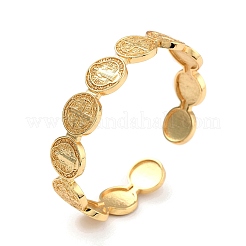 Flat Round With Cross Jesus Cuff Bangle&nbsp;BJEW-I298-03G