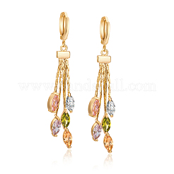 Real 18K Gold Plated Brass Cubic Zirconia Tassels Dangle Hoop Earrings&nbsp;EJEW-EE0001-185