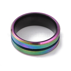 304 Stainless Steel Grooved Finger Ring for Men Women&nbsp;RJEW-WH0011-09E-MC
