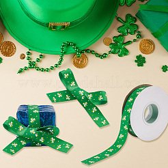 Saint Patrick's Day Polyester Shamrock Printed Grosgrain Ribbons&nbsp;SRIB-WH0011-304A