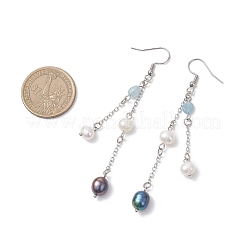 Oval Natural Aquamarine & Natural Cultured Freshwater Pearl Dangle Earrings&nbsp;EJEW-JE06876