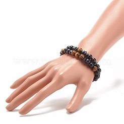 2Pcs 2 Style Natural Wood & Tiger Eye & Synthetic Hematite Stretch Bracelets Set&nbsp;BJEW-JB07940