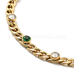 Ion Plating(IP) 304 Stainless Steel Figaro Chains Necklace with Rhinestone for Women&nbsp;NJEW-P229-07G