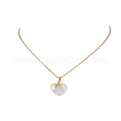 Clear AB Glass Faceted Heart Pendant Brass Cable Chain Necklaces for Women&nbsp;NJEW-JN05641