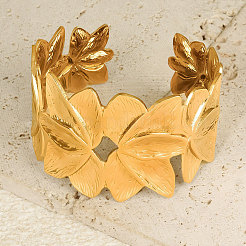 Elegant Floral 304 Stainless Steel Cuff Bangles for Women&nbsp;NF5675-2