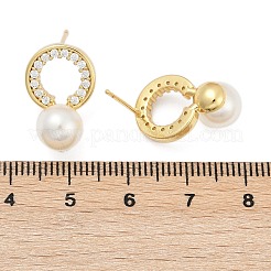 Flat Round Brass Micro Pave Clear Cubic Zirconia Stud Earrings&nbsp;EJEW-H154-02G