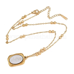 Two Tone 304 Stainless Steel Rose Flower Rectangle Medal Pendant Necklaces for Women&nbsp;NJEW-P354-01A
