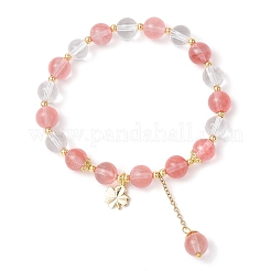3Pcs Natural Quartz Crystal & Amethyst & Cherry Quartz Glass & Rose Quartz Round Beaded Stretch Bracelets&nbsp;BJEW-JB11935
