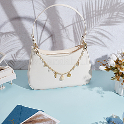 Alloy & 304 Stainless Steel & Natural Freshwater Pearl & Natural Cowrie Shell Sea Horse Charm Brass Cable Chain Bag Decorative Chains&nbsp;HJEW-ME00053