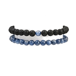 2Pcs Natural Kyanite and Lava Rock Round Beads Stretch Bracelets for Men Women&nbsp;BJEW-JB12391
