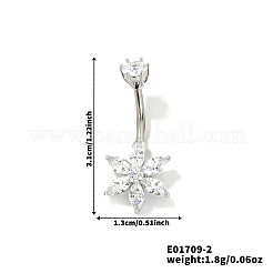 Brass Clear Cubic Zirconia Shiny Flower Curved Barbell Belly Button Rings for Daily Wear&nbsp;HB2528-2