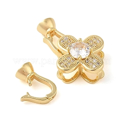 Rack Plating Brass Micro Pave Clear Cubic Zirconia Fold Over Clasps&nbsp;KK-S384-14G