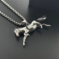 Stylish 304 Stainless Steel Running Horse Pendant Necklaces for Men&nbsp;FH9304