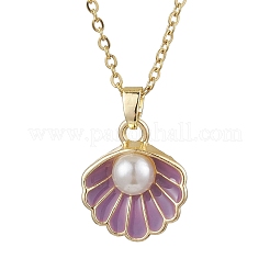 Alloy Enamel & ABS Plastic Imitation Pearl Shell Shape Pendant Necklaces&nbsp;NJEW-JN05173