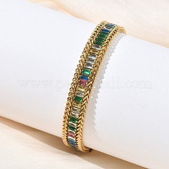 304 Stainless Steel & Glass Wheat Chain Double Layers Bracelets for Women&nbsp;BJEW-F540-08G
