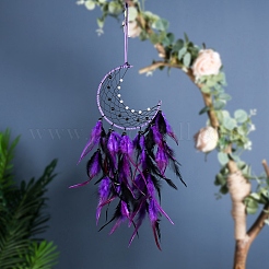 Moon Woven Web/Net with Feather Wall Hanging Decorations&nbsp;PW-WG67276-01
