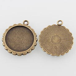 Vintage Flat Round Alloy Pendant Cabochon Settings&nbsp;PALLOY-N0088-48AB-NF